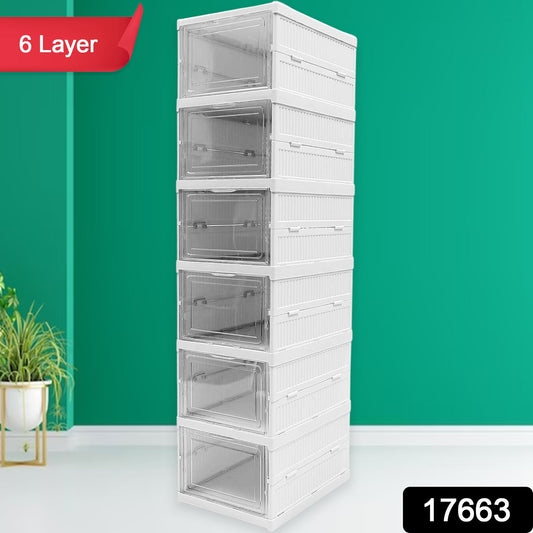 Stackable Multifunctional Storage For Clothes Foldable Drawer Shelf Basket Utility Cart Rack Storage Organizer Cart For Kitchen Pantry Closet Bedroom Bathroom Laundry (6 Layer 1 Pc)