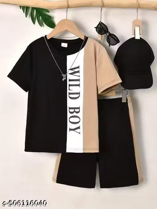 SHINIGAME Round Neck Colour Block T-shirt with Shorts | Boys Casual T-shirt Shorts Set